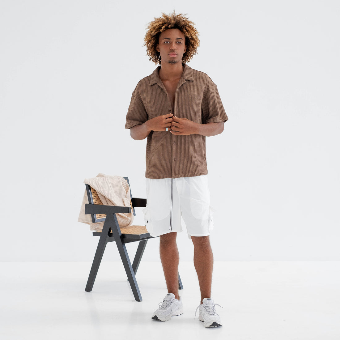 Textured Waffle Shirt - Brown (Pre Order)