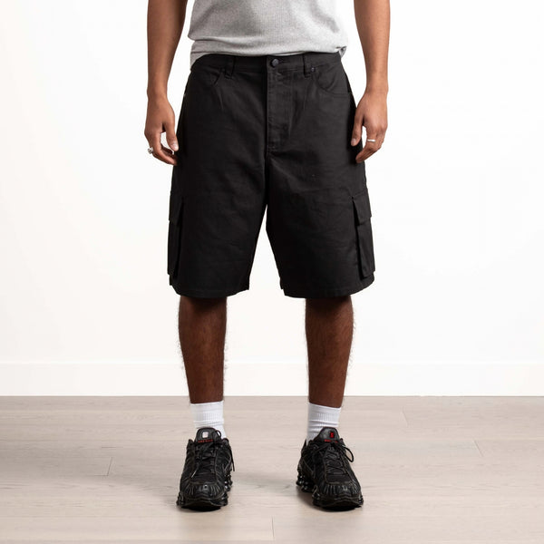 Wide Leg Cargo Shorts - Black