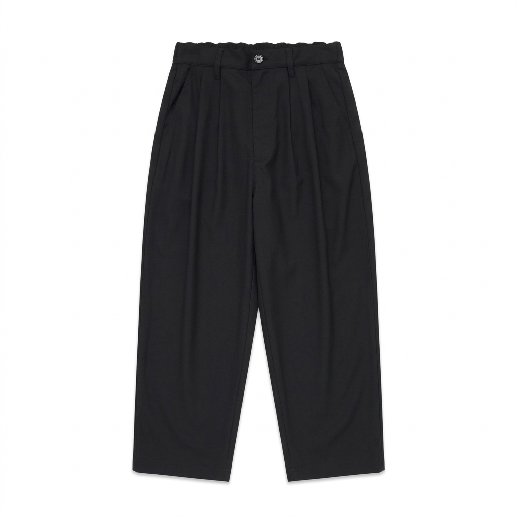 Wide Leg Pleated Pants - Black