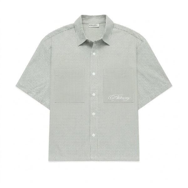 Boxy Script Shirt - Sage Plaid