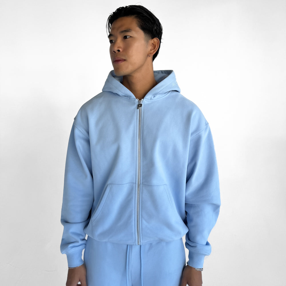 Luxury Zip Hood - Ice Blue