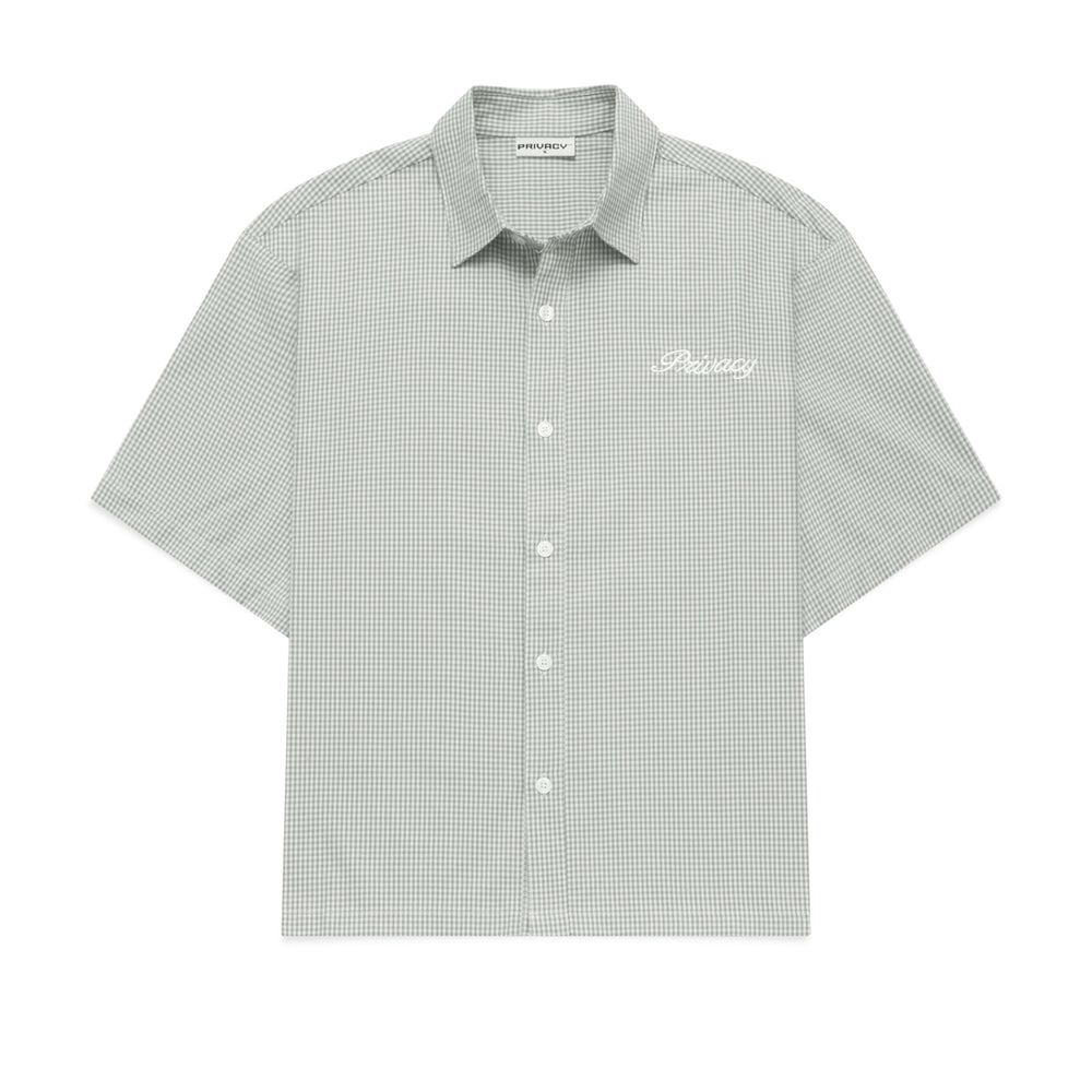 Boxy Script Shirt - Sage Plaid